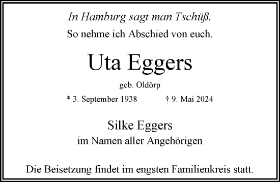 Traueranzeige von Uta Eggers 