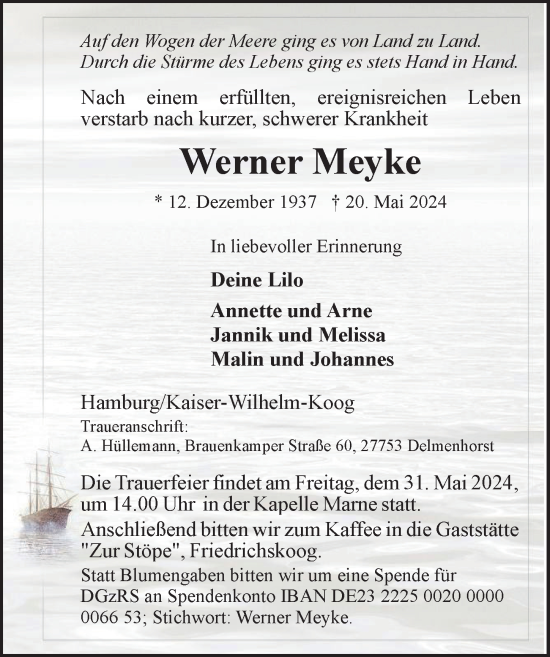 Traueranzeige von Werner Meyke von Hamburger Abendblatt