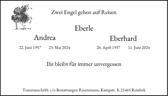 Traueranzeige von Andrea Eberle von Bergedorfer Zeitung