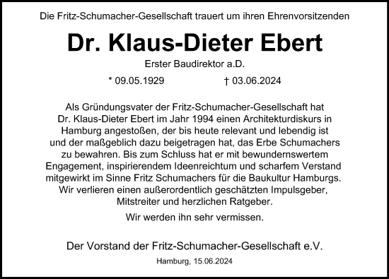 Traueranzeige von Klaus-Dieter Ebert von Hamburger Abendblatt