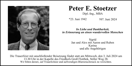 Traueranzeige von Peter  Stoetzer von Hamburger Abendblatt