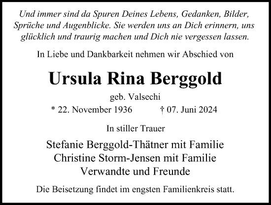 Traueranzeige von Ursula Rina Berggold von Hamburger Abendblatt