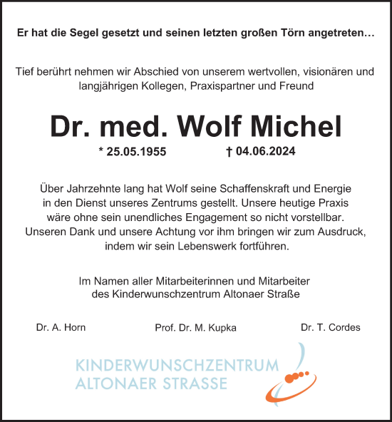 Traueranzeige von Wolf Michel von Hamburger Abendblatt
