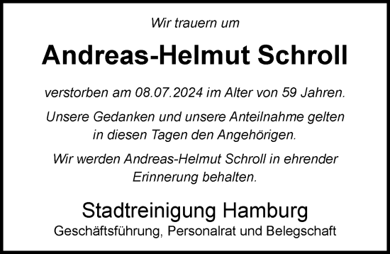 Traueranzeige von Andreas-Helmut Schroll von Hamburger Abendblatt