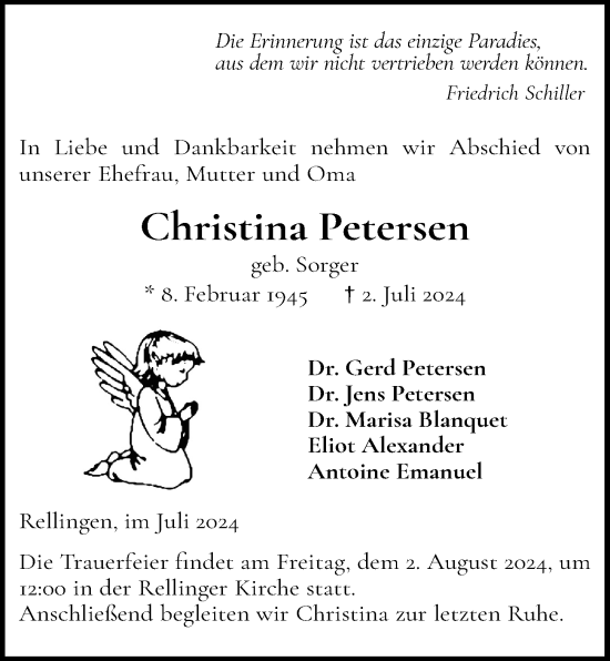 Traueranzeige von Christina Petersen von HA Regio Pinneberg
