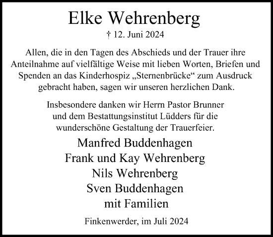 Traueranzeige von Elke Wehrenberg 