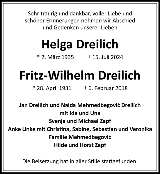 Traueranzeige von Fritz-Wilhelm Dreilich von Hamburger Abendblatt, Bergedorfer Zeitung