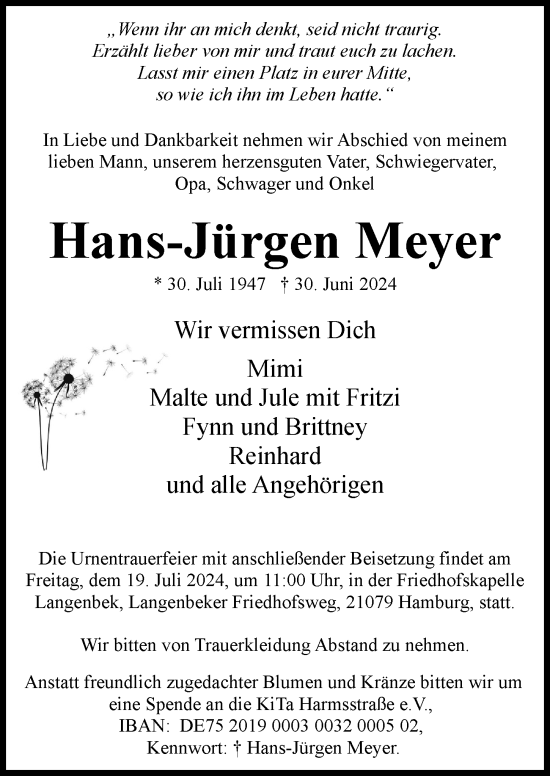 Traueranzeige von Hans-Jürgen Meyer 