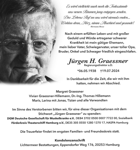 Traueranzeige von Jürgen H. Graessner von Hamburger Abendblatt
