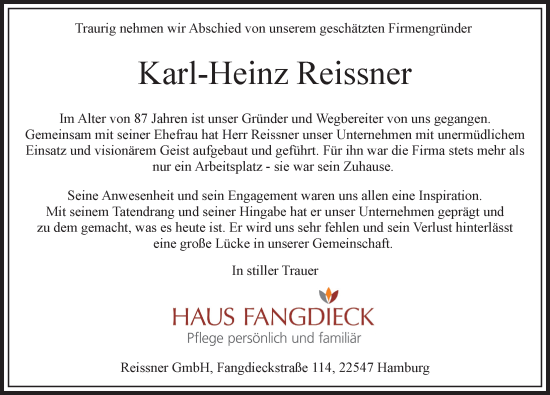 Traueranzeige von Karl-Heinz Reissner von Hamburger Abendblatt