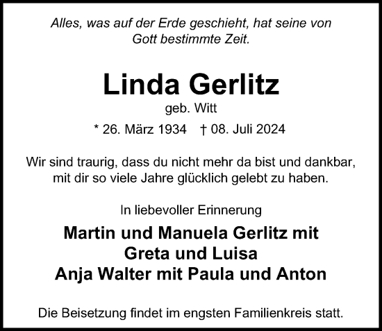 Traueranzeige von Linda Gerlitz von Hamburger Abendblatt