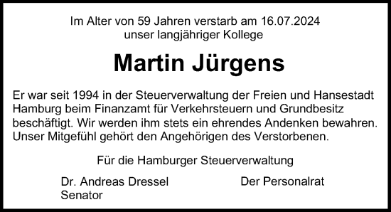 Traueranzeige von Martin Jürgens von Hamburger Abendblatt