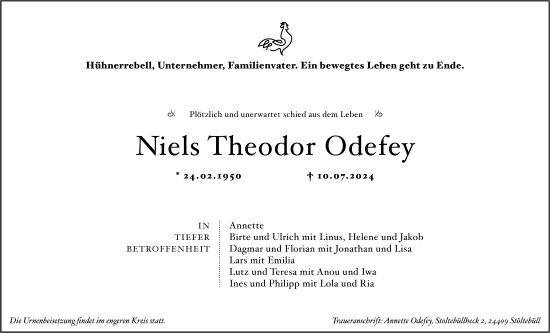 Traueranzeige von Niels Theodor Odefey von Hamburger Abendblatt