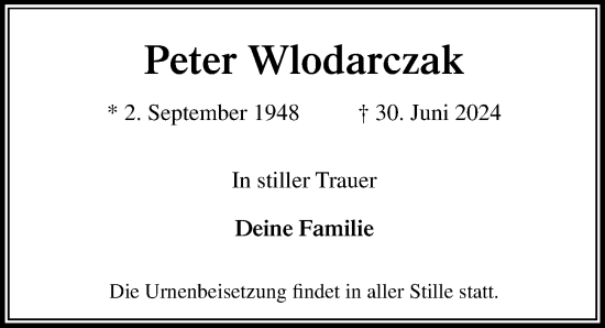 Traueranzeige von Peter Wlodarczak von Hamburger Abendblatt