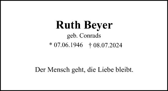 Traueranzeige von Ruth Beyer von Hamburger Abendblatt