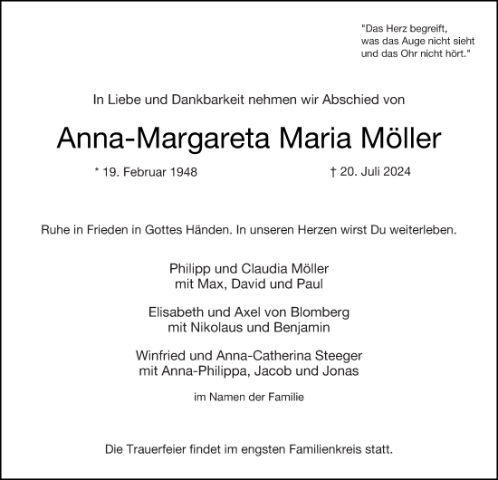 Traueranzeige von Anna-Margareta Maria Möller von Hamburger Abendblatt