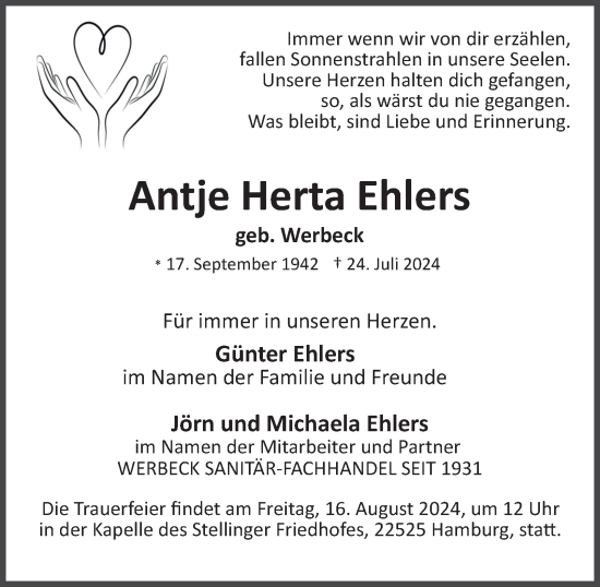 Traueranzeige von Antje Herta Ehlers von Hamburger Abendblatt