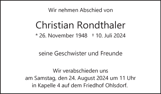 Traueranzeige von Christian Rondthaler von Hamburger Abendblatt
