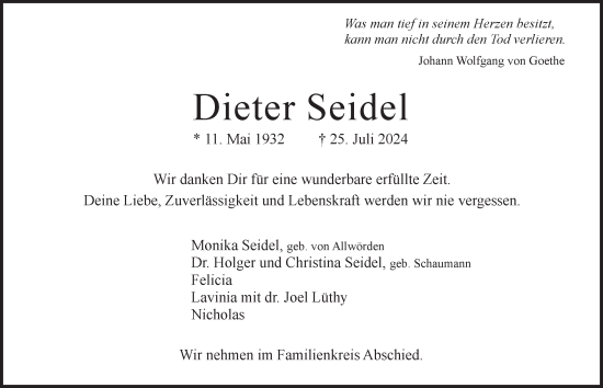 Traueranzeige von Dieter Seidel von Hamburger Abendblatt