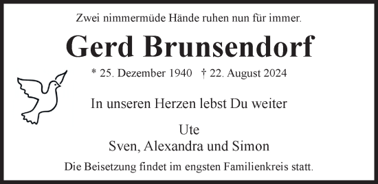 Traueranzeige von Gerd Brunsendorf 