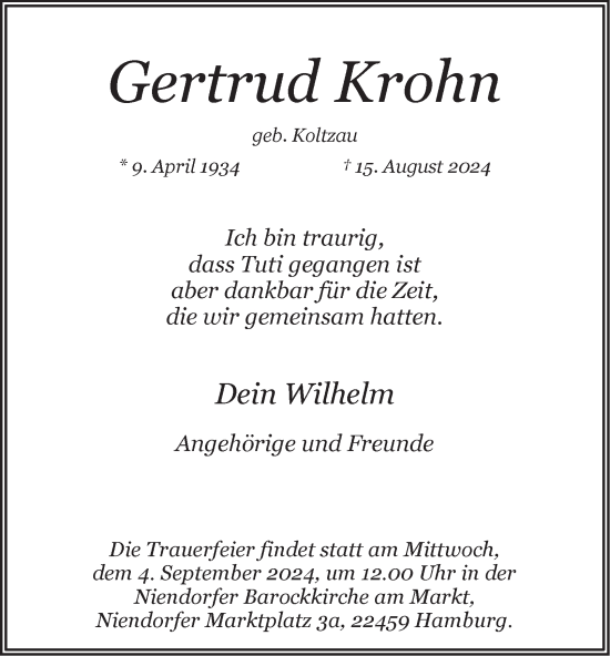 Traueranzeige von Gertrud Krohn 