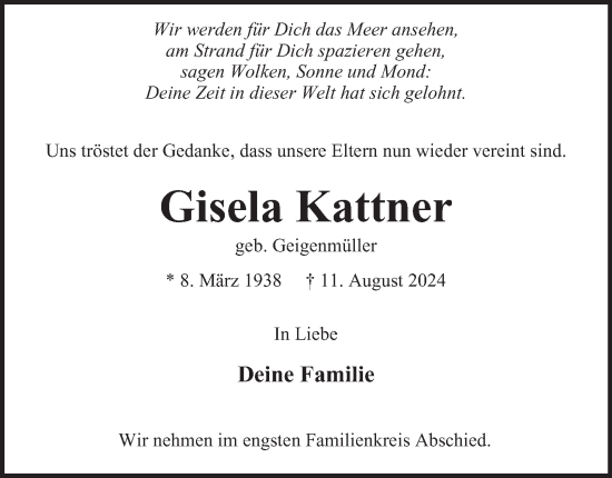 Traueranzeige von Gisela Kattner 