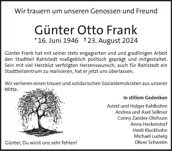 Traueranzeige von Günter Otto Frank von Hamburger Abendblatt