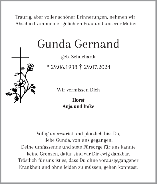 Traueranzeige von Gunda Gernand von Hamburger Abendblatt