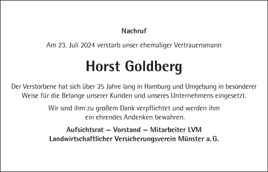 Traueranzeige von Horst Goldberg von Bergedorfer Zeitung