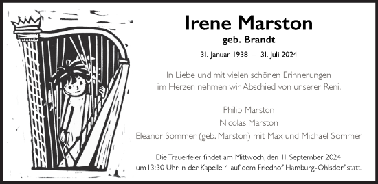 Traueranzeige von Irene Marston von Hamburger Abendblatt