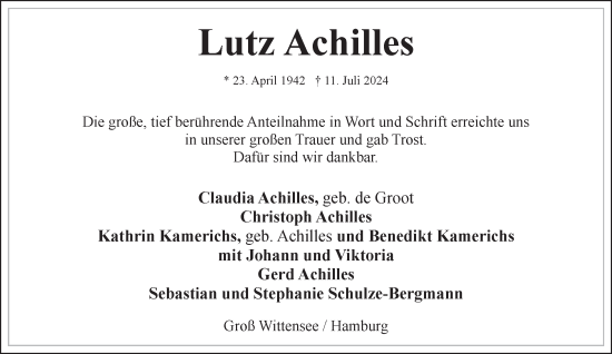 Traueranzeige von Lutz Achilles von Hamburger Abendblatt