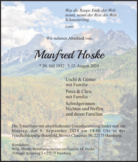 Traueranzeige von Manfred Hoske 