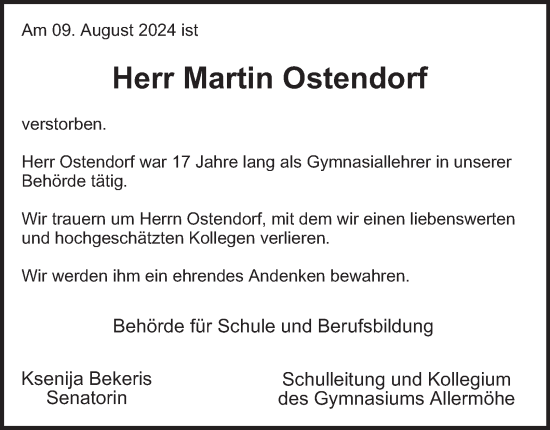 Traueranzeige von Martin Ostendorf von Hamburger Abendblatt