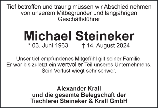 Traueranzeige von Michael Steineker von Hamburger Abendblatt