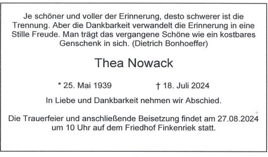 Traueranzeige von Thea Nowack 