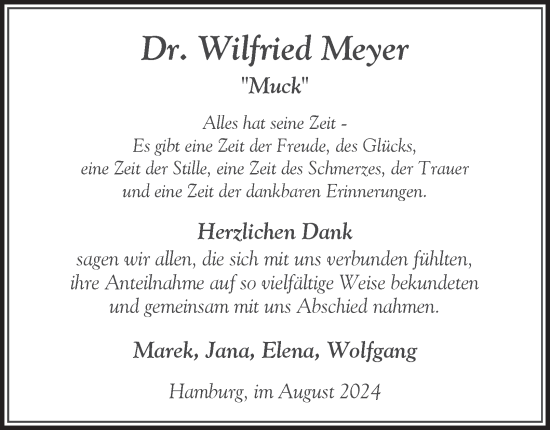 Traueranzeige von Wilfried Meyer von Hamburger Abendblatt