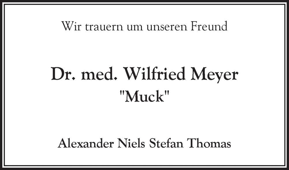  Traueranzeige für Wilfried Meyer vom 10.08.2024 aus 