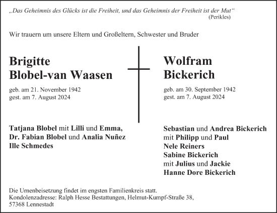 Traueranzeige von Wolfram Bickerich von Hamburger Abendblatt