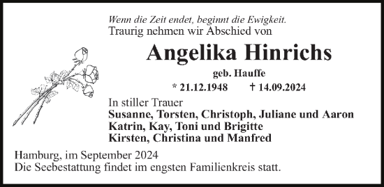 Traueranzeige von Angelika Hinrichs von Hamburger Abendblatt