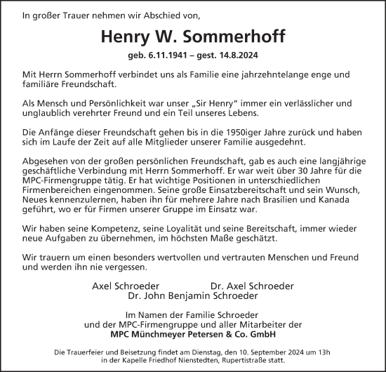 Traueranzeige von Henry Sommerhoff 