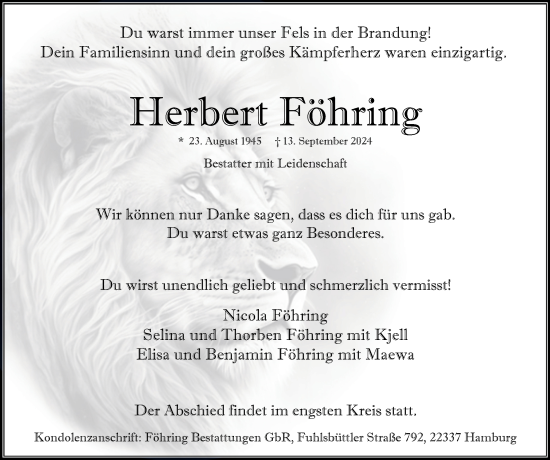 Traueranzeige von Herbert Föhring von Hamburger Abendblatt