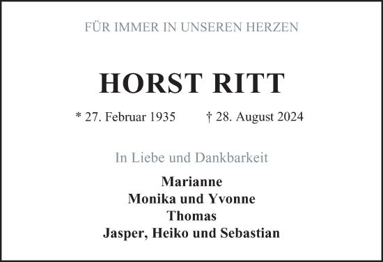Traueranzeige von Horst Ritt 