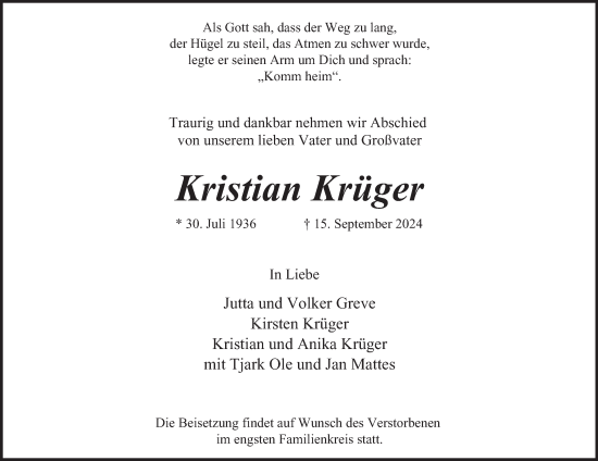 Traueranzeige von Kristian Krüger von Hamburger Abendblatt