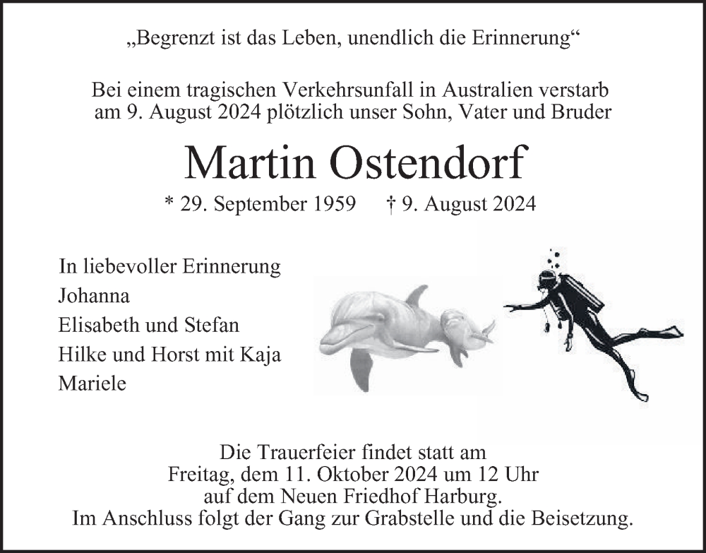  Traueranzeige für Martin Ostendorf vom 14.09.2024 aus Hamburger Abendblatt