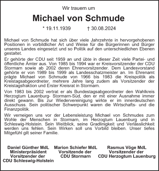Traueranzeige von Michael von Schmude 