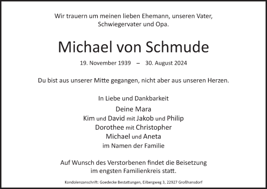 Traueranzeige von Michael von Schmude von Hamburger Abendblatt