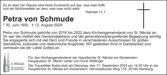 Traueranzeige von Petra von Schmude von Hamburger Abendblatt