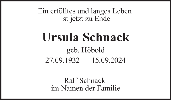Traueranzeige von Ursula Schnack 