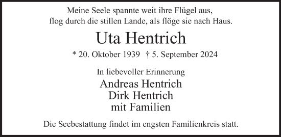 Traueranzeige von Uta Hentrich von Hamburger Abendblatt
