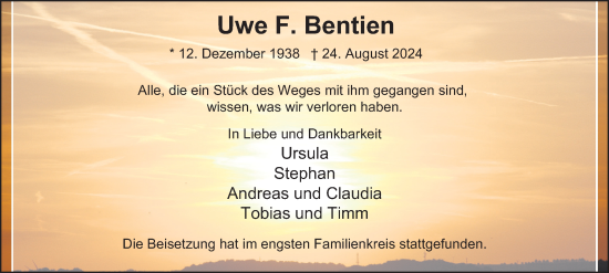 Traueranzeige von Uwe Bentien von Hamburger Abendblatt